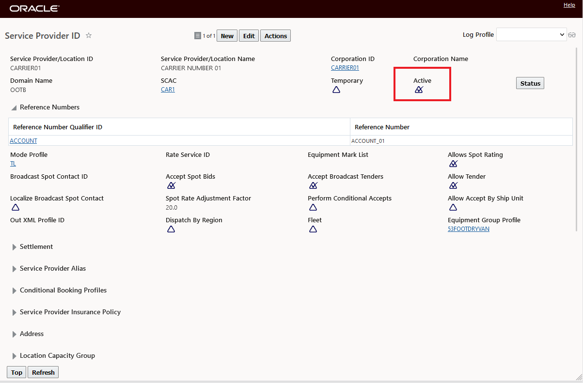 Service provider active inactive flag