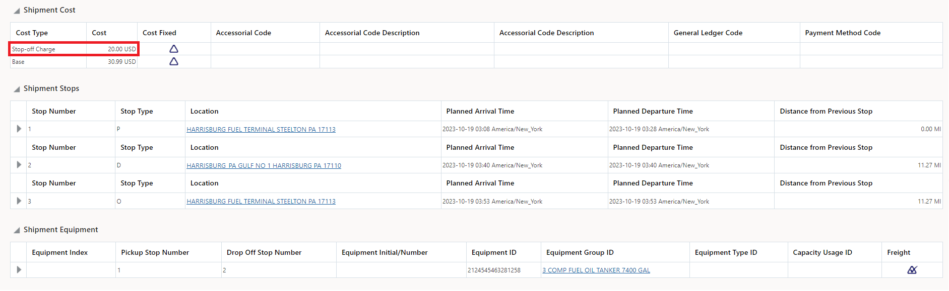 Stop-off Charges Without Data Rule