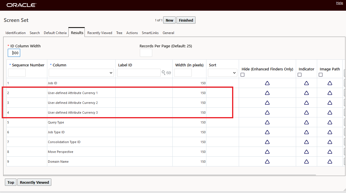 Job Screen Set Add Currency Fields to Finder Results