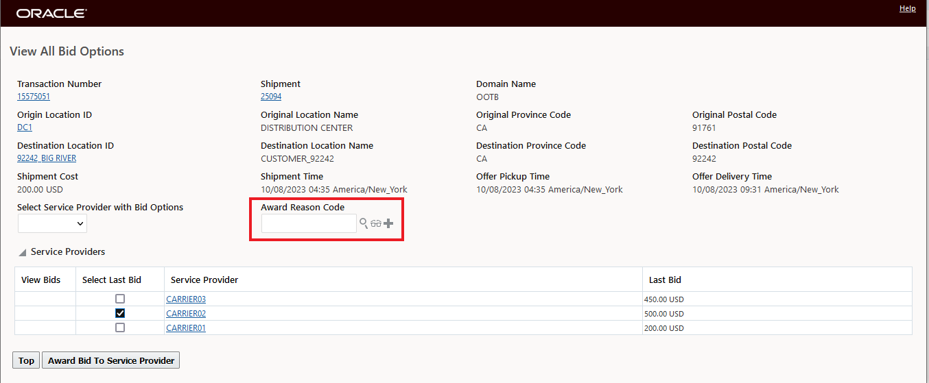 Award Reason Code Required
