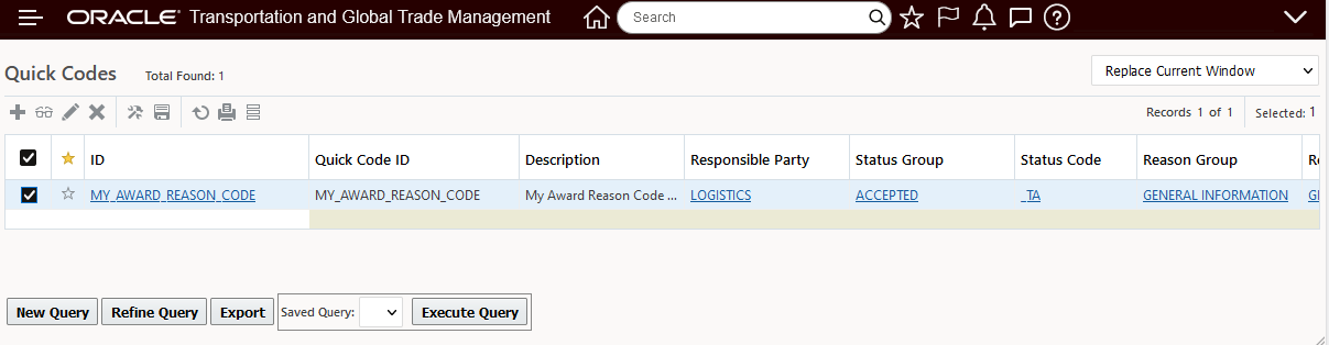 Award Reason Code List