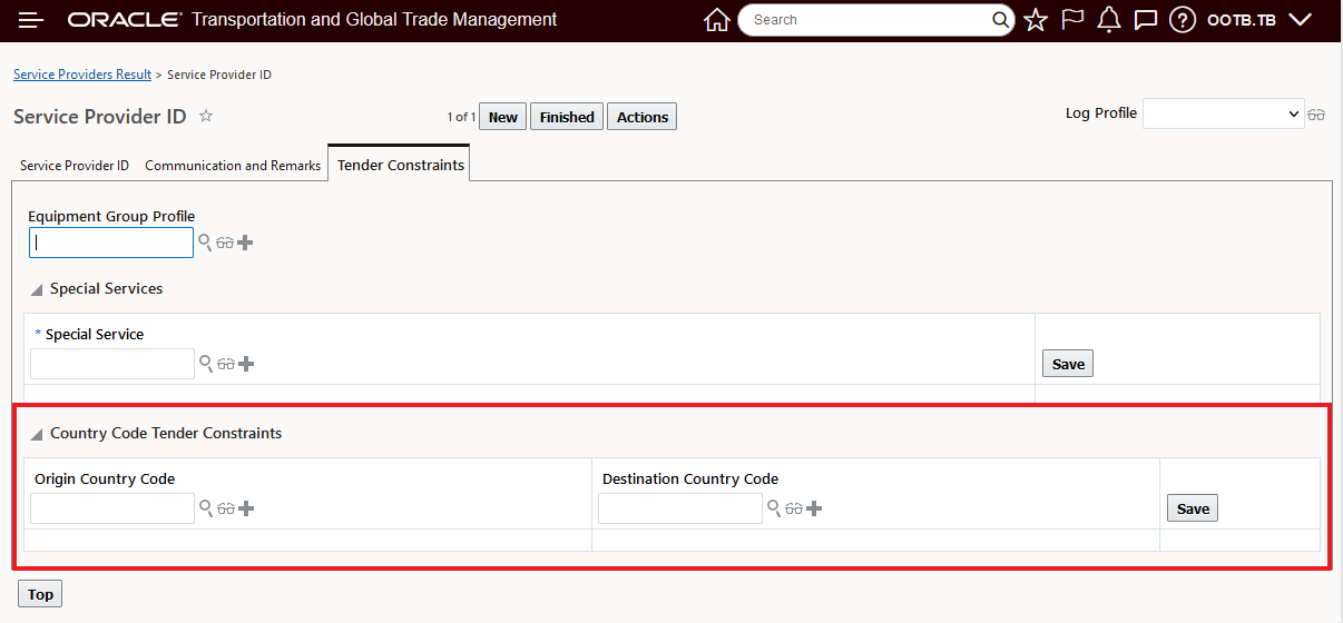 Service Provider Country Code Tender Constraint