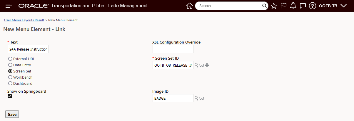 Define Menu Link