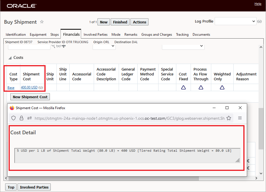 Shipment 1 - Tiered Rating Cost Detail