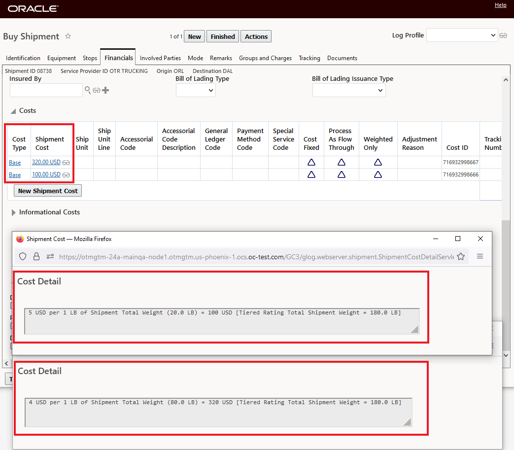Shipment 2 - Tiered Rating Cost Details