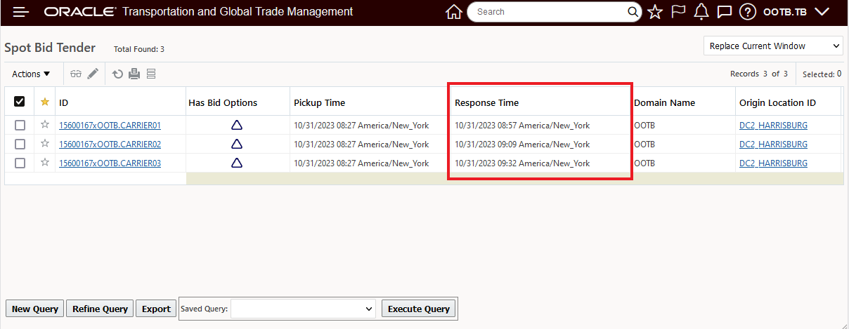 Three Bids with Different Response Times for Bid Entry
