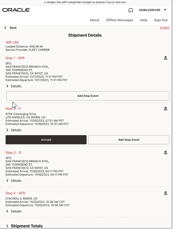 Shipment Details with NFR Stop Tracking  Event Optional