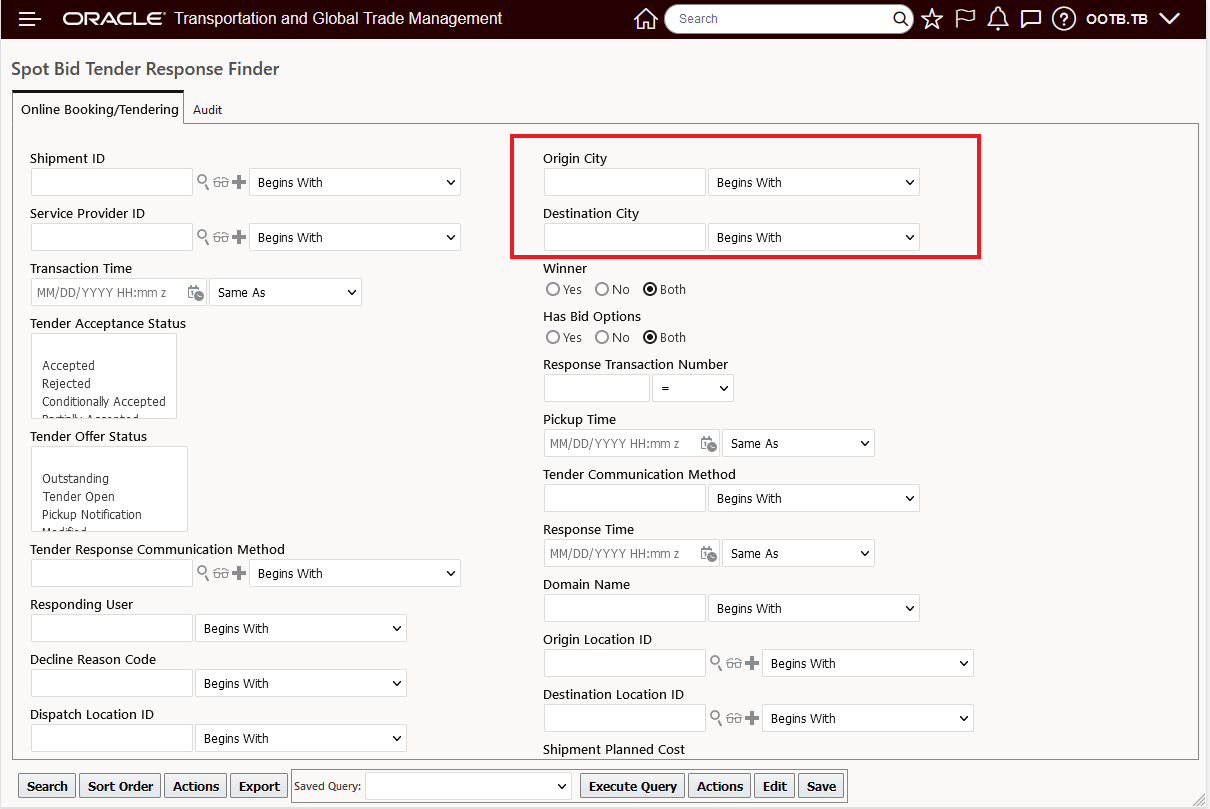Spot Bid Finder - Origin City and Destination City Added