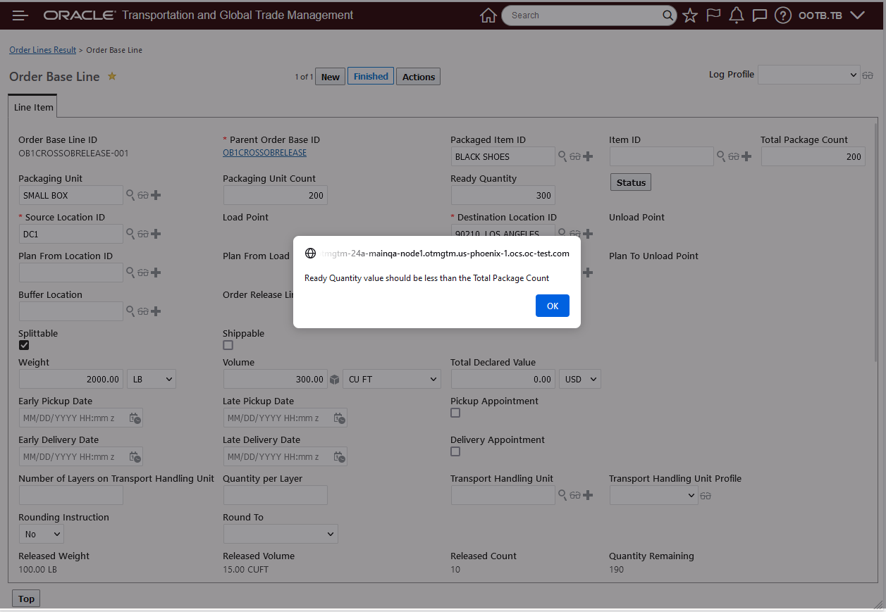 Ready Quantity Greater Than Total Package Count Error Message