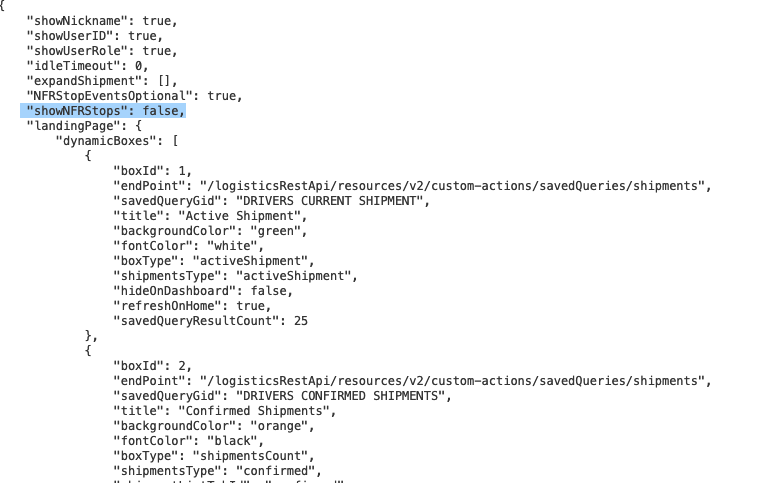 Show NFR Stops Configuration