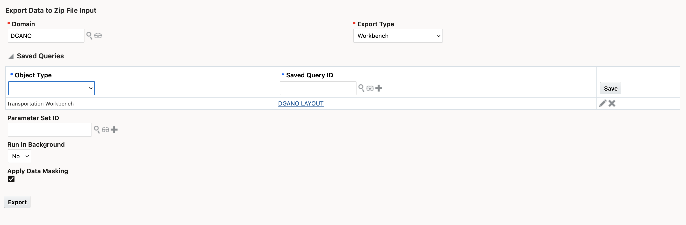 Example - Planning Export/Import tool - Export Type = Workbench 