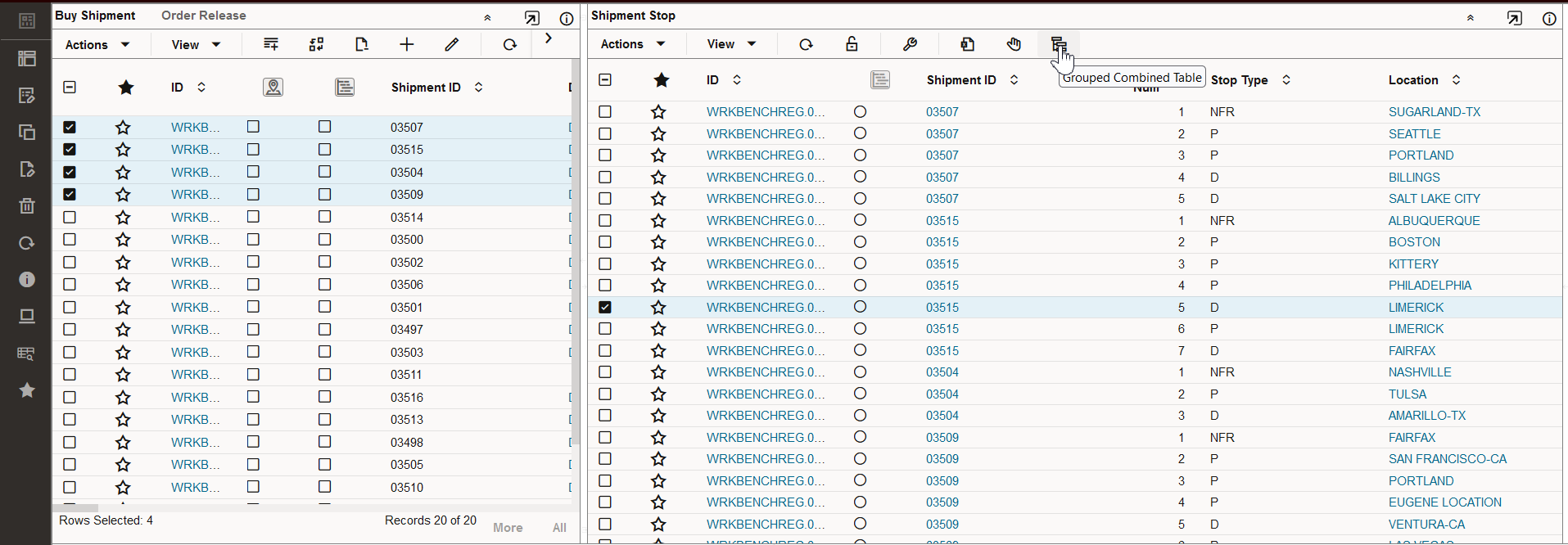 Ungrouped all table functions are available, including inline edit