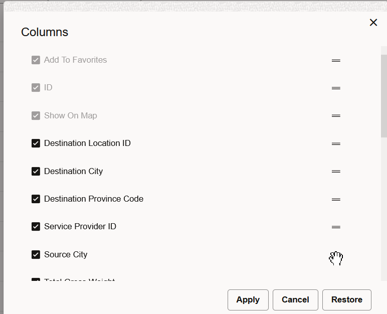 Drag/Drop column order rearrangement result