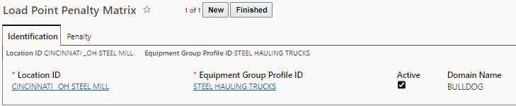 Load Point Penalty Matrix Header