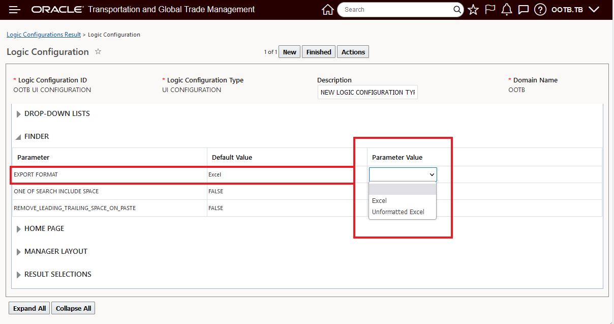UI Logic Configuration Export Format Parameter