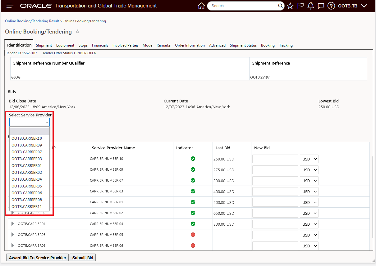 Select Service Provider Drop Down Sort