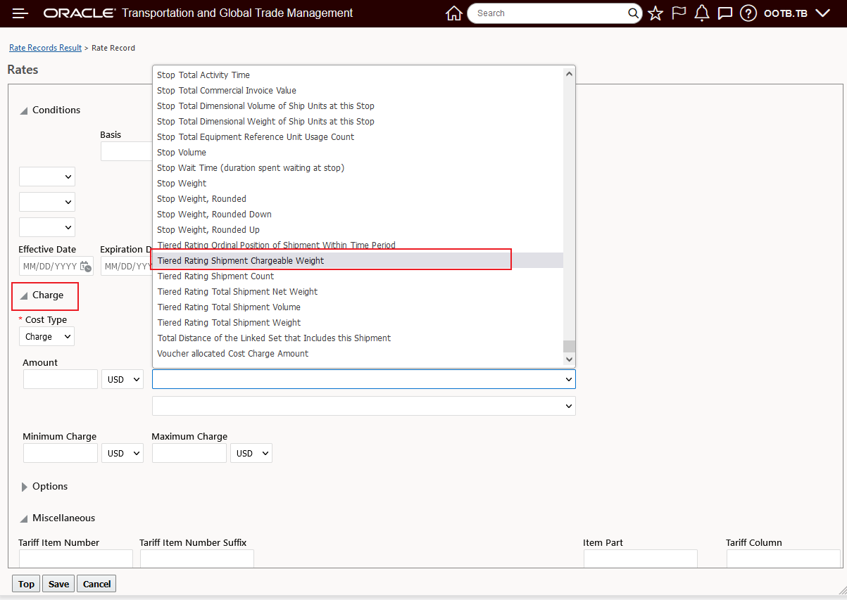 Tiered Rating Shipment Chargeable Weight - Charge