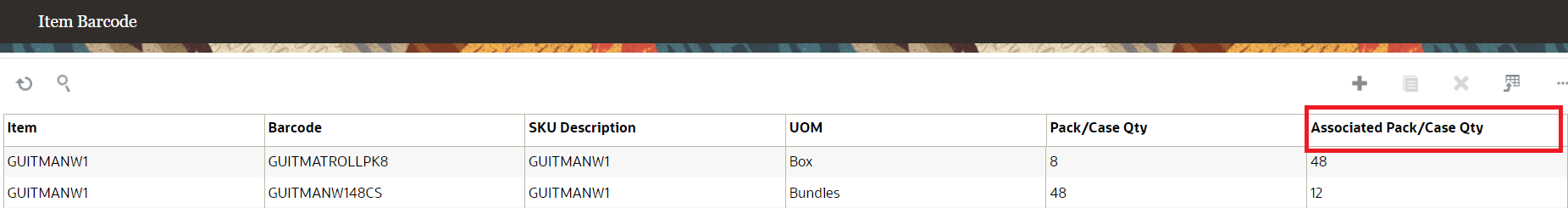 Associated Pack/Case Qty Column