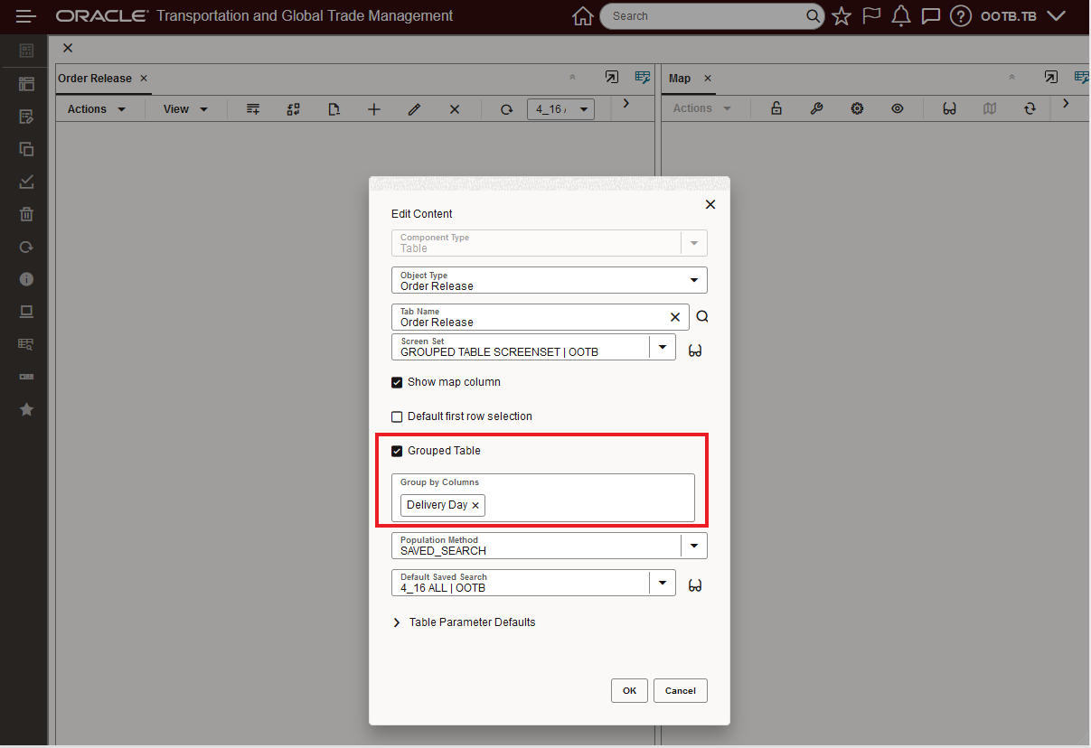Table setup grouped tabe - single group by column