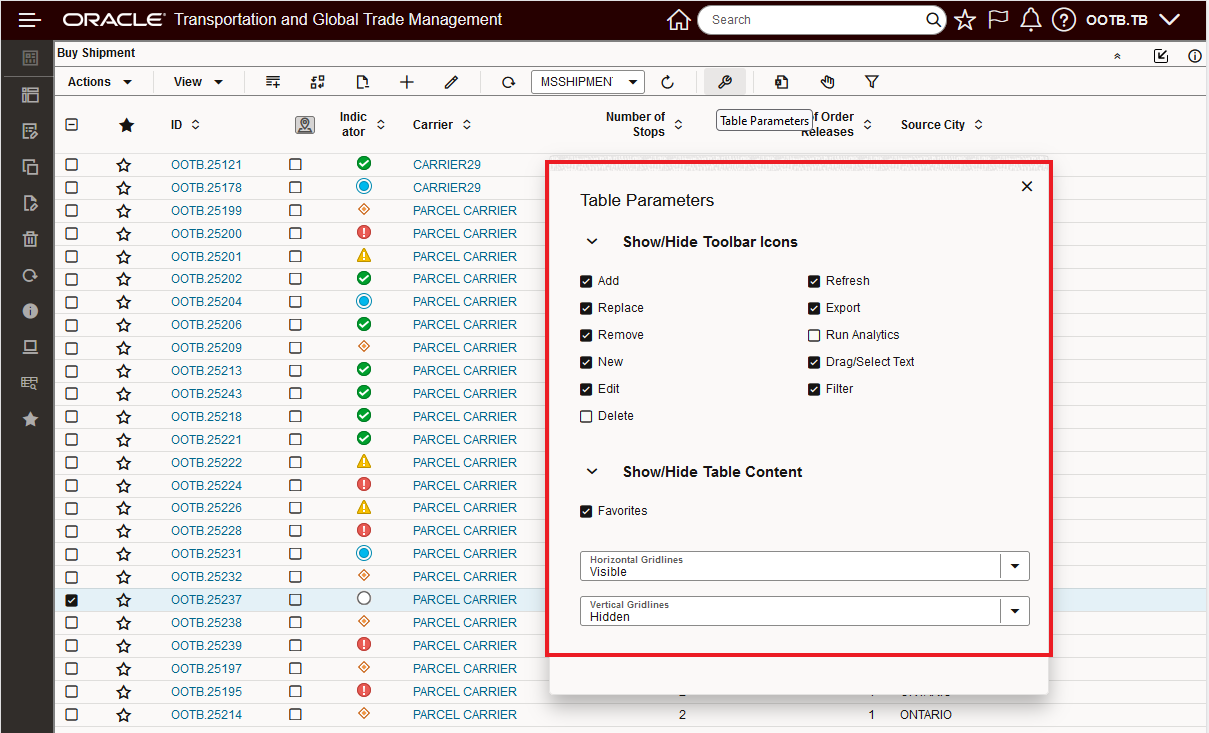 Original workbench table parameter settings