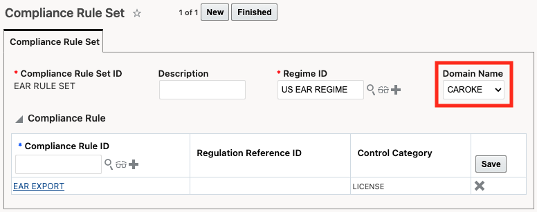 Compliance Rule Set with Domain Name