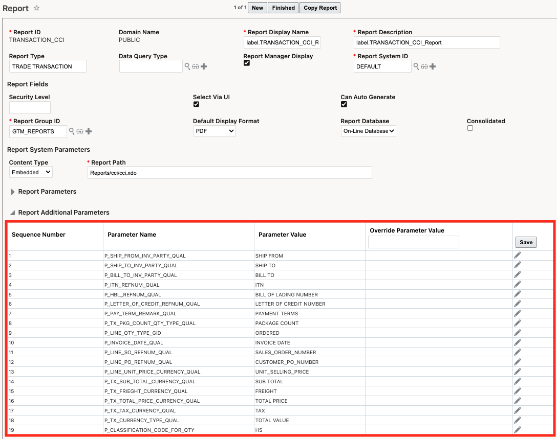 CCI Report - Report Additional Parameters