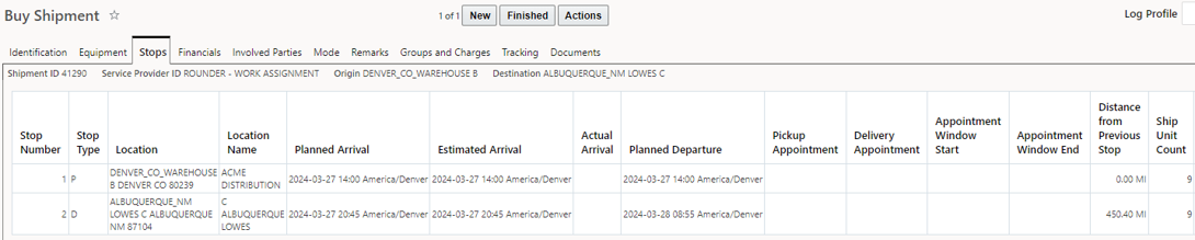First shipment in Work Assignment