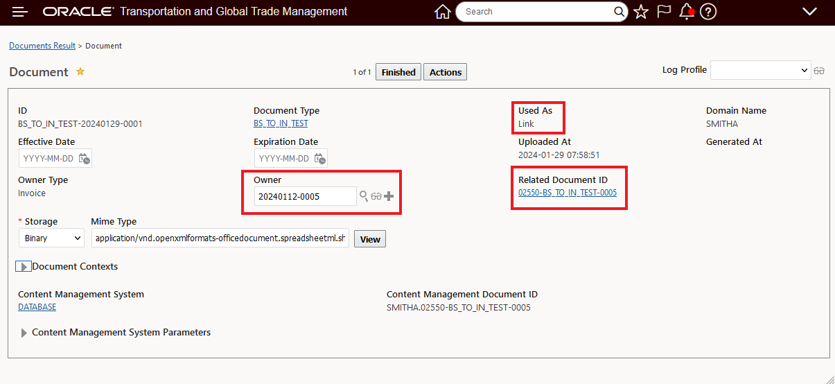 Invoice Document Linked From Buy Side Shipment Document