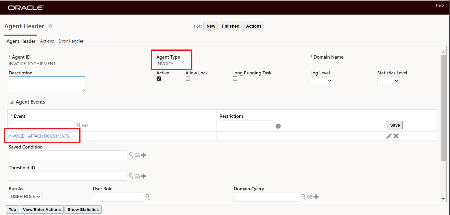 Invoice to Shipment  Automation Agent Header Example