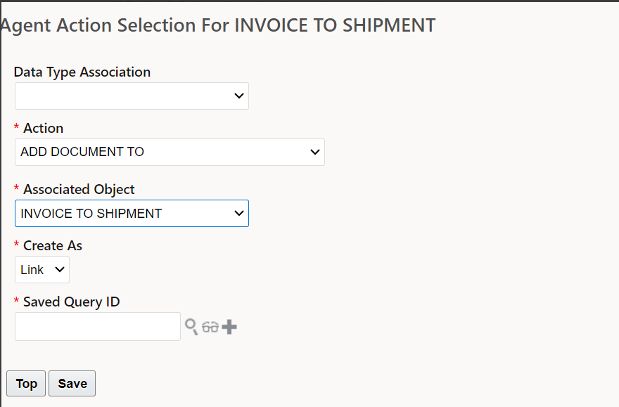 Invoice to Shipment Agent Action 