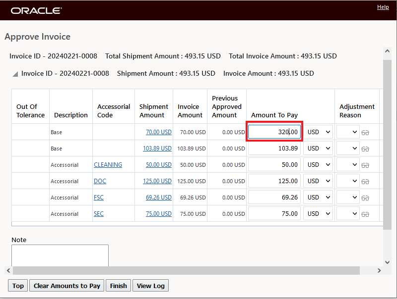 Base Cost Increased From 70.00 USD to 320.00 USD and Increase of  250.00 USD to 320