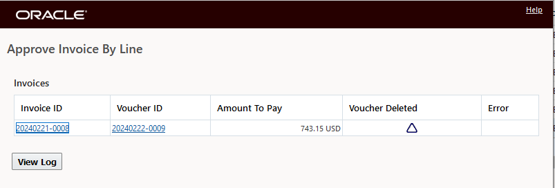 Approved Invoice with 250.00 USD Added