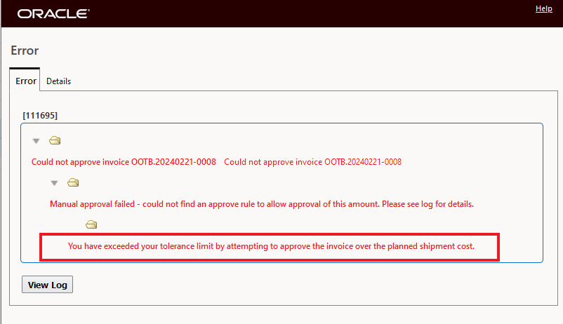 Allowable Amount Above Exceeded  - Invoice Approval Failed