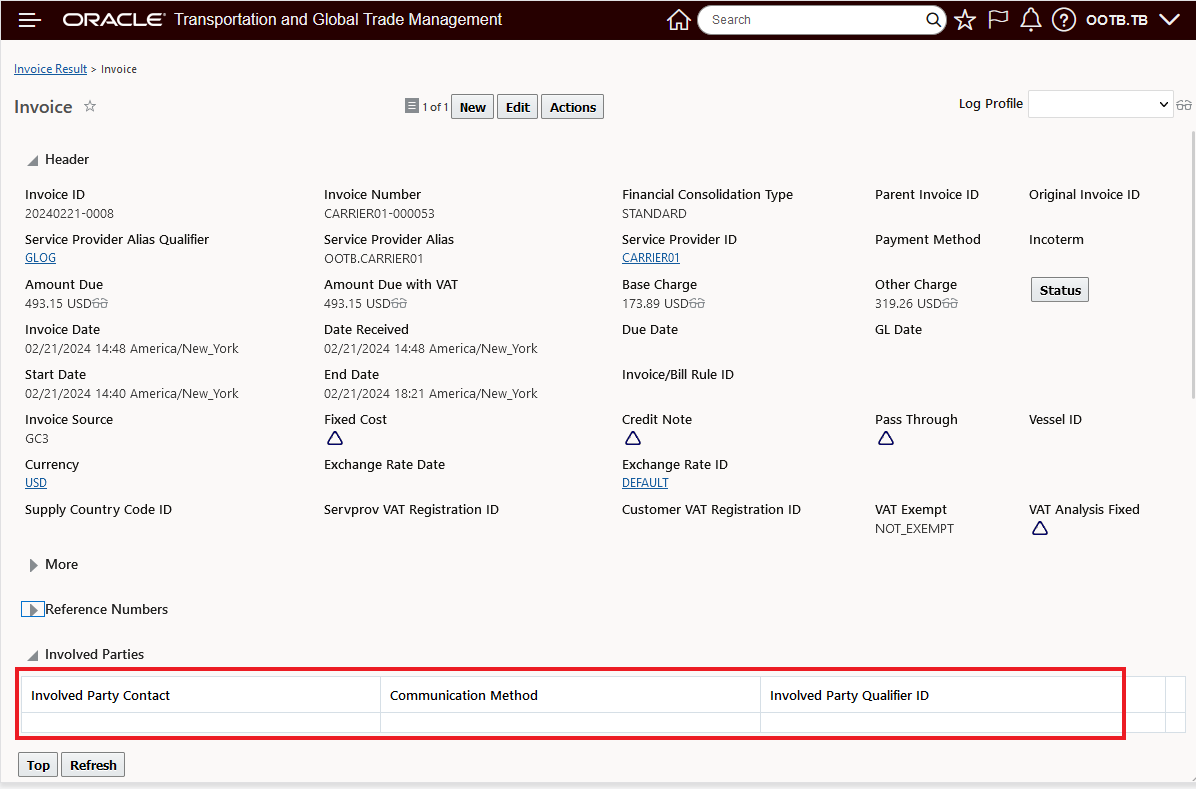 Invoice With No Involved Party Qualifier or Contact