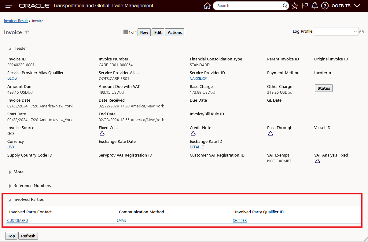 Customer 2 Assigned as Involved Party to Invoice