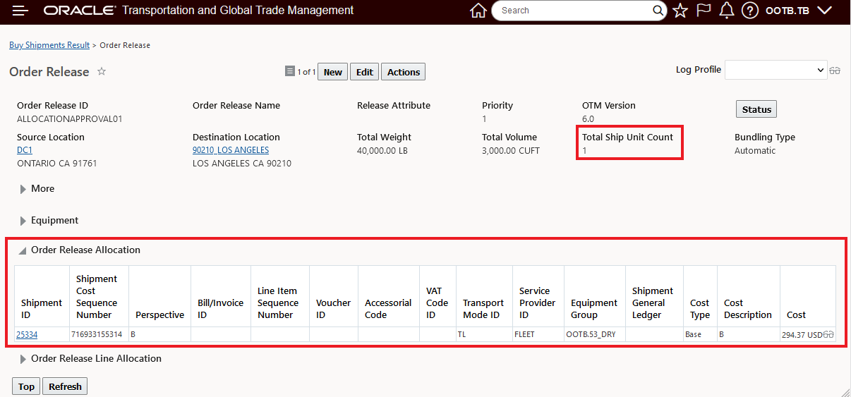 llocated cost for the first order using 24B_involved_party02 allocation rule
