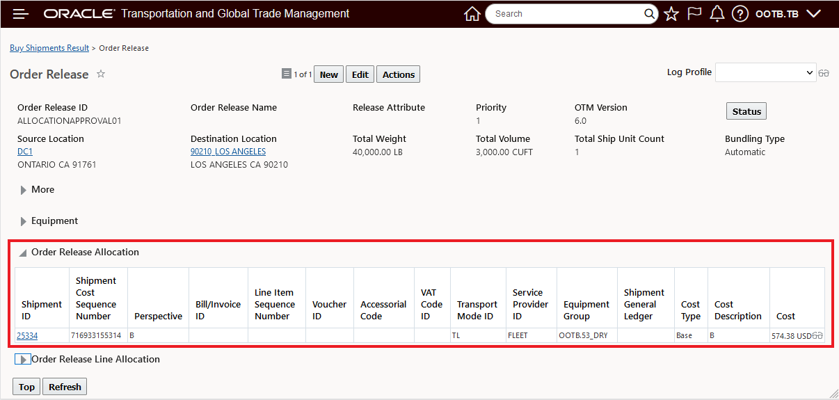 Allocated cost for the first order using standard allocation no ip allocation rule