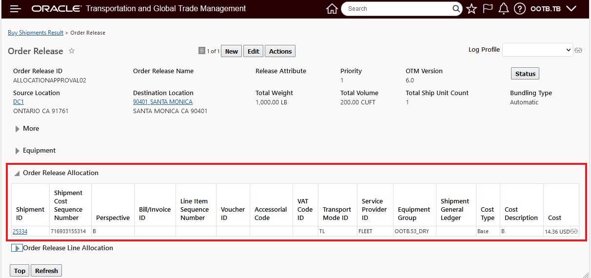 Allocated cost for the second order using standard allocation no ip allocation rule