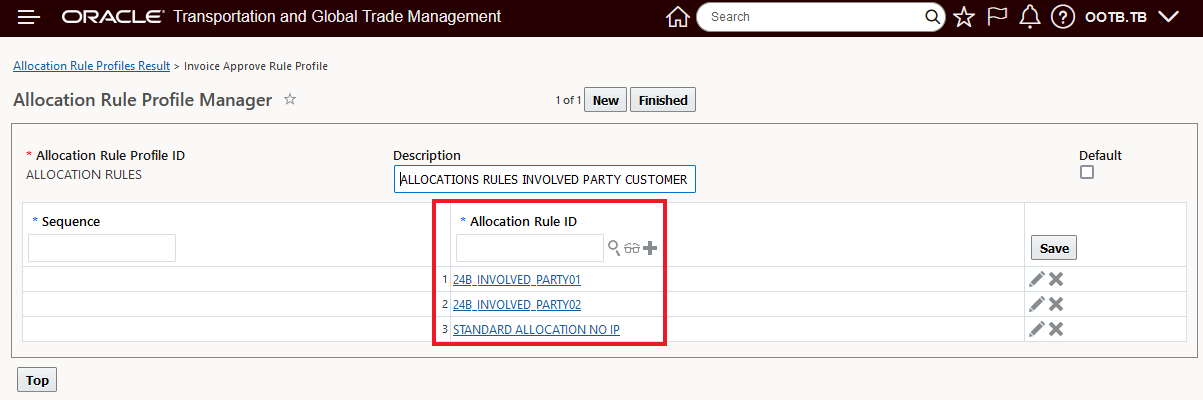 Allocation rule profile