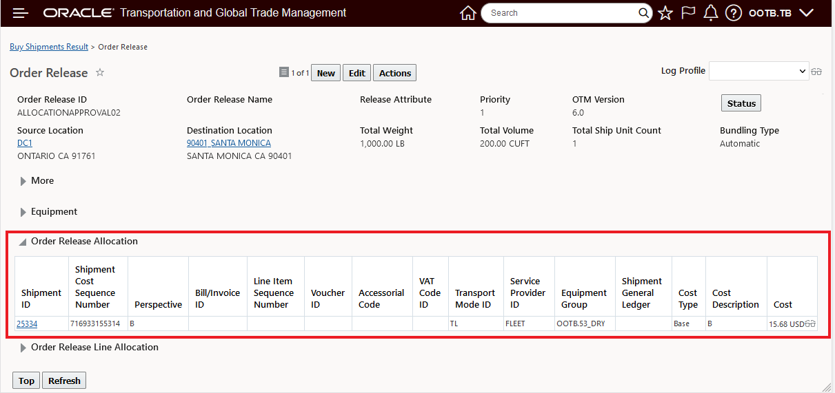 Allocate cost for the second order using 24B_involved_party01 allocation rule