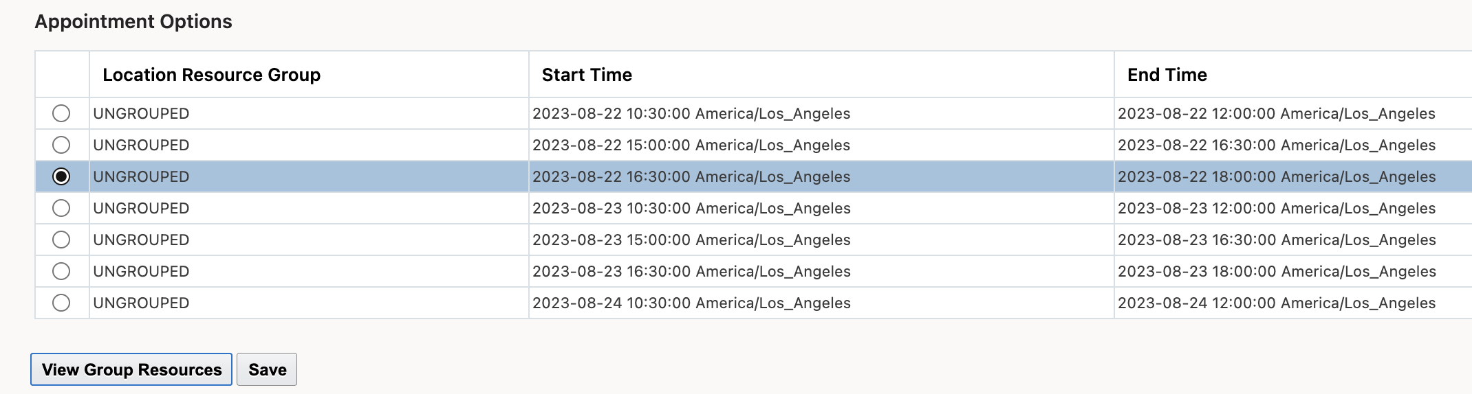 Action check for selected resource in group or save and select resource in group options