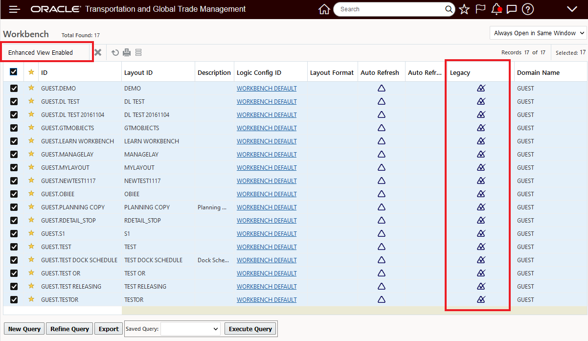Select all legacy workbench results run action enhanced view enabled