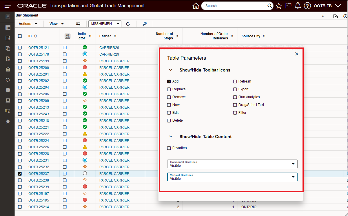 Personalized table parameter settings