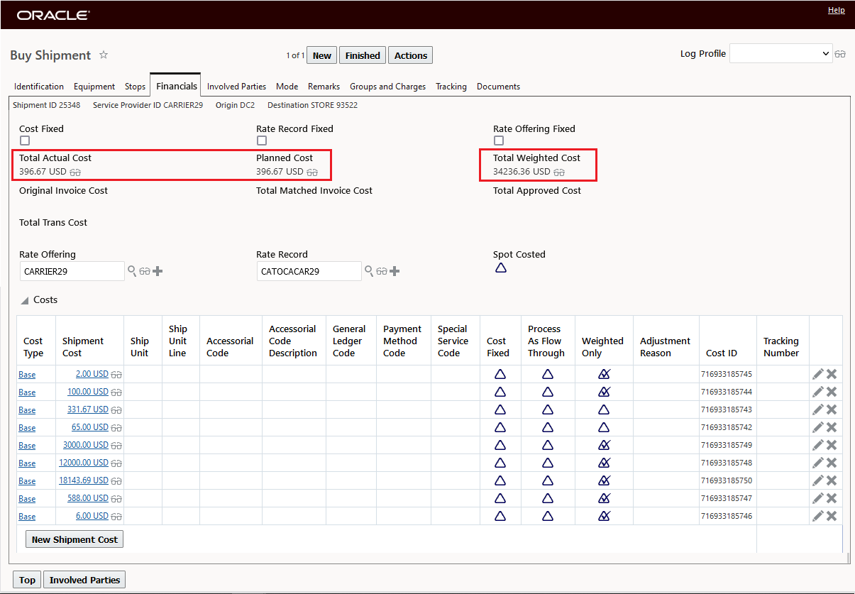 ESG related RBIs shipment rated example