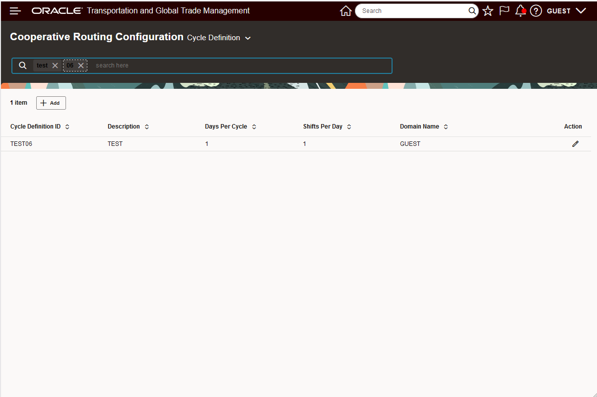 Filter criteria for "test" and "06"
