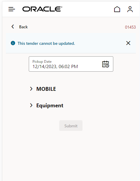 example of disabled submit button and information message