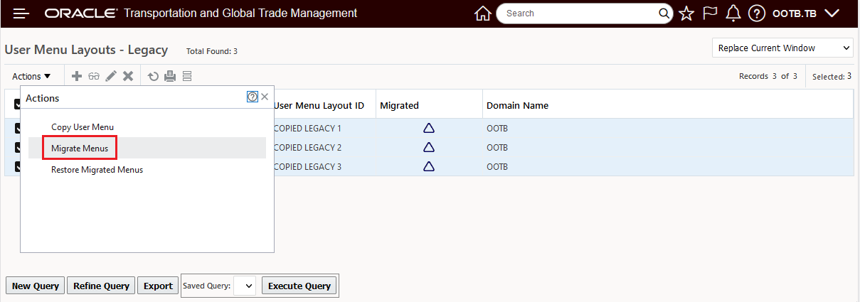 Migrate Menus Action