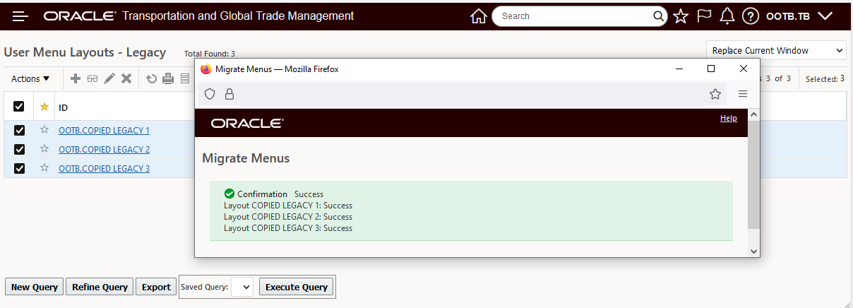 Migrate Menus Action Success