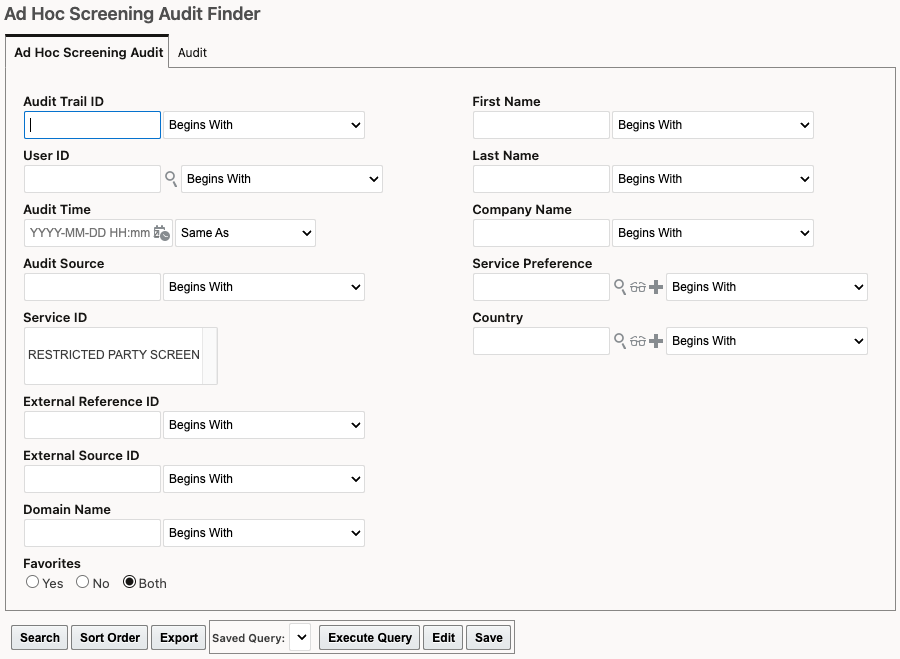 Restricted Party Ad Hoc Screening Audit Finder