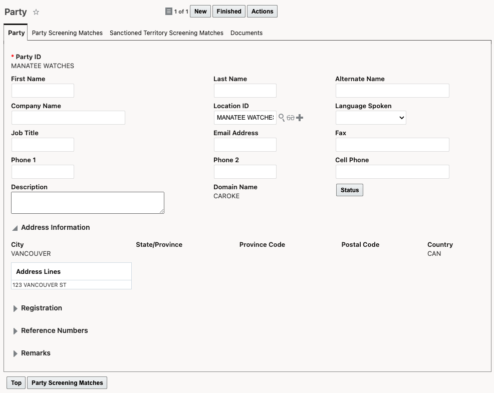 Party Edit Page without User-defined Code Grid